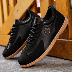 Men's Faux Leather Sneakers | Sleek Cushioned Minimal-Accent Low-Top Comfort Fit for Everyday Wear & Smart Casual Wear in Black