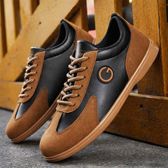 Men's Faux Leather Sneakers | Sleek Cushioned Minimal-Accent Low-Top Comfort Fit for Everyday Wear & Smart Casual Wear in Brown