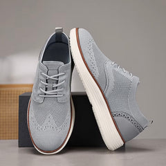 Men's Mesh Shoes | Knitted Brogue-Inspired Dual-Tone Airflow Comfort Fit for Everyday Wear & Smart Casual Wear in Grey