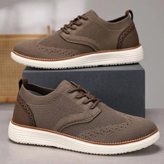 Men's Mesh Shoes | Knitted Brogue-Inspired Dual-Tone Airflow Comfort Fit for Everyday Wear & Smart Casual Wear in Brown