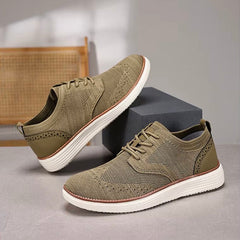 Men's Mesh Shoes | Knitted Brogue-Inspired Dual-Tone Airflow Comfort Fit for Everyday Wear & Smart Casual Wear in Khaki