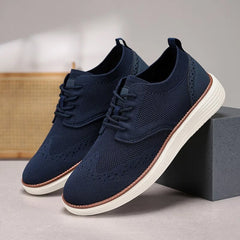 Men's Mesh Shoes | Knitted Brogue-Inspired Dual-Tone Airflow Comfort Fit for Everyday Wear & Smart Casual Wear in Blue