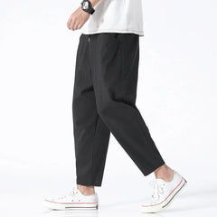Men's Ankle-Length Casual Trousers | Clean-Finish Streamlined Relaxed Fit for Everyday Wear, Summer Wear & Holiday Wear in Black