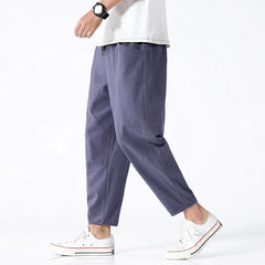 Men's Ankle-Length Casual Trousers | Clean-Finish Streamlined Relaxed Fit for Everyday Wear, Summer Wear & Holiday Wear in Indigo