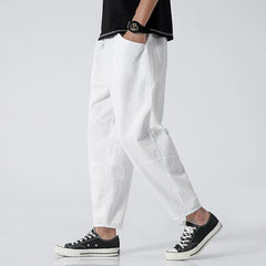 Men's Ankle-Length Casual Trousers | Clean-Finish Streamlined Relaxed Fit for Everyday Wear, Summer Wear & Holiday Wear in White