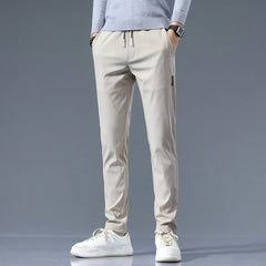 Men's Cotton Trousers Slim Fit for Everyday Casual Wear in Khaki