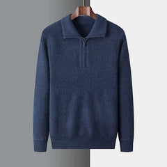 Unisex Wool Pullover | Ribbed-Collar Ribbed-Cuff Warm Regular Fit for Autumn & Winter Wear & Cold Weather Layering in Navy Blue
