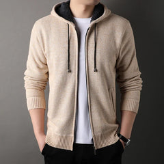 Unisex Knit Jacket | Fleece-Lined Textured Adjustable-Hood Regular Fit for Autumn & Winter Wear & Cold Weather Layering in Beige