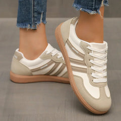 Women's Trendy Sporty Lace-Up Sneakers | Animal-Print Lightweight Comfort Fit for Everyday Wear, Smart Casual Wear in Beige