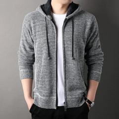 Unisex Knit Jacket | Fleece-Lined Textured Adjustable-Hood Regular Fit for Autumn & Winter Wear & Cold Weather Layering in Light Grey