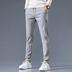 Men's Cotton Trousers Slim Fit for Everyday Casual Wear in Light Grey