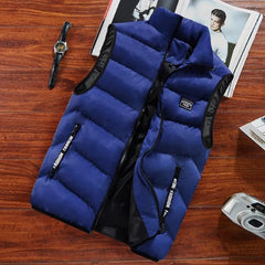 Men's Puffer Vest | Stand-Collar Zippered-Pocket Sleeveless Regular Fit for Autumn & Winter Wear & Cold Weather Layering in Blue