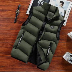 Men's Puffer Vest | Stand-Collar Zippered-Pocket Sleeveless Regular Fit for Autumn & Winter Wear & Cold Weather Layering in Olive Green