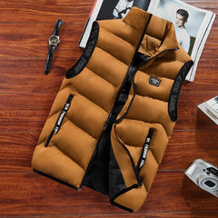 Men's Puffer Vest | Stand-Collar Zippered-Pocket Sleeveless Regular Fit for Autumn & Winter Wear & Cold Weather Layering in Brown