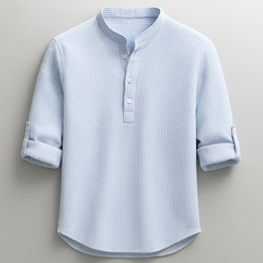 Men's Shirt with Textured Weave & Rolled Sleeves | Comfortable Fit for All-Day Wear in Blue