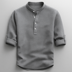 Men's Shirt with Textured Weave & Rolled Sleeves | Comfortable Fit for All-Day Wear in Grey