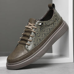 Men's Leather Sneakers | Split-Grain Slip-On Breathable Cushioned Comfort Fit for Everyday Wear & Smart Casual Wear in Khaki