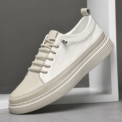 Men's Leather Sneakers | Split-Grain Slip-On Breathable Cushioned Comfort Fit for Everyday Wear & Smart Casual Wear in Beige