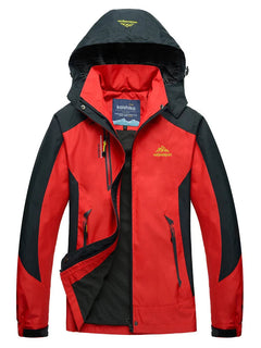 Women's Hooded Raincoat | Waterproof Colour-Block Zip-Front Regular Fit for Autumn & Winter Wear & Everyday Wear in Red