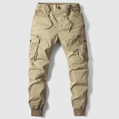 Men's Durable Black Cargo Jogger Trousers | Elastic-Waistband Comfort Fit for Everyday Wear & Smart Casual Wear in Khaki