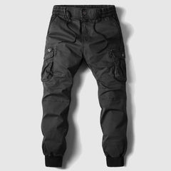 Men's Durable Black Cargo Jogger Trousers | Elastic-Waistband Comfort Fit for Everyday Wear & Smart Casual Wear in Black