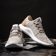Men's Mesh Sneakers | Lightweight Square-Toe Lace-Up Performance Comfort Fit for Everyday Wear & Smart Casual Wear in Beige