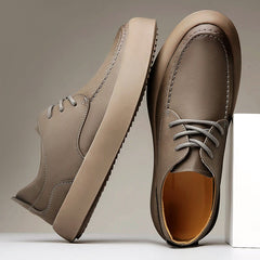 Men's Leather Shoes | Moc-Stitched Matte-Finish Thick-Sole Everyday Comfort Fit for Everyday Wear & Smart Casual Wear in Grey