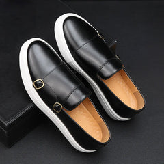 Men's Faux Leather Loafers | Dual-Buckle Sleek Striking Statement Comfort Fit for Everyday Wear & Smart Casual Wear in Black