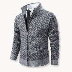 Men's Knit Sweater Jacket | Full-Zip Stand-Collar Patterned Regular Fit for Autumn & Winter Wear & Cold Weather Layering in Lightgrey