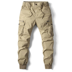 Men's Durable Utility Cargo Trousers | Multi-Pocket Tapered Stretch Slim Fit for Everyday Wear & Smart Casual Wear in Khaki