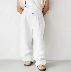 Men's Relaxed Trousers | Minimal-Seam Straight-Leg Breathable Uncluttered Modern Fit for Everyday Wear & Summer Wear in Off-white