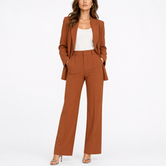 Women's Tailored Trouser Suit | Woven Regular Fit for Office, Business Meetings & Formal Wear in Brown