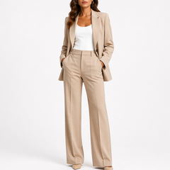 Women's Tailored Trouser Suit | Woven Regular Fit for Office, Business Meetings & Formal Wear in Beige
