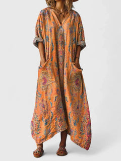 Women's A-Line Dress | Flowing Fit & Versatile Design | Summer & Festive Wear | Voxeya in Orange