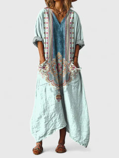 Women's A-Line Dress | Flowing Fit & Versatile Design | Summer & Festive Wear | Voxeya in Green Blue