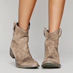 Women's Ankle Boots | Low Block Heel & Pull Tabs | Versatile Everyday Style | Black | Voxeya in Light Brown