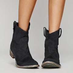 Women's Ankle Boots | Low Block Heel & Pull Tabs | Versatile Everyday Style | Black | Voxeya in Black