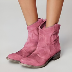 Women's Ankle Boots | Low Block Heel & Pull Tabs | Versatile Everyday Style | Black | Voxeya in Pink