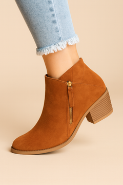 Women's Black Ankle Boots | Orthopedic Support & Side Zipper | Block Heel & Timeless Design | Voxeya in taupe