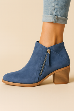 Women's Black Ankle Boots | Orthopedic Support & Side Zipper | Block Heel & Timeless Design | Voxeya in Blue
