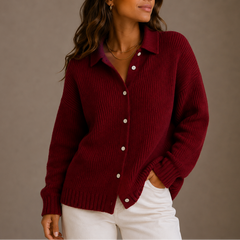 Women's Black Cardigan | Classic Collar &amp; Button-Up | Relaxed Fit Casual Wear | Voxeya in Red