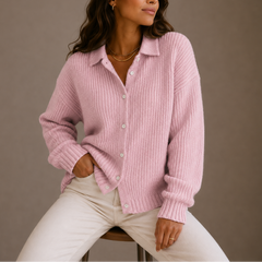 Women's Black Cardigan | Classic Collar &amp; Button-Up | Relaxed Fit Casual Wear | Voxeya in Pink