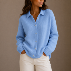 Women's Black Cardigan | Classic Collar &amp; Button-Up | Relaxed Fit Casual Wear | Voxeya in light blue