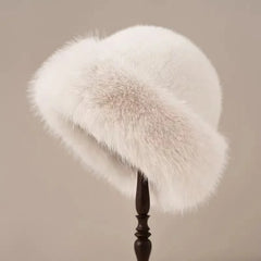 Women's Bucket Hat | Plush Faux Fur &amp; Warm | Winter Accessory | Voxeya in White