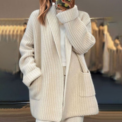 Women's Cardigan | Chunky Knit & Open Front | Relaxed Oversized Fit | Voxeya in Off-white