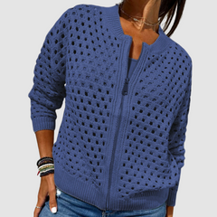 Women's Cardigan | Elegant Zipper Closure &amp; Relaxed Fit | Soft Texture Layering | Grey | Voxeya in Blue