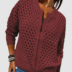 Women's Cardigan | Elegant Zipper Closure &amp; Relaxed Fit | Soft Texture Layering | Grey | Voxeya in Burgundy