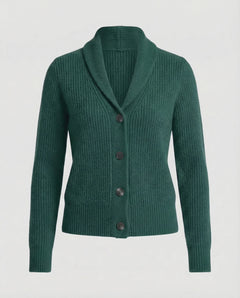 Women's Cardigan | Lapel Collar & Button Front | Standard Fit Everyday Layering | Black in Dark green