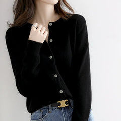 Women's Cardigan | Soft Knit & Button Front | Tailored Silhouette | Voxeya in Black