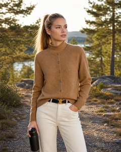Women's Cardigan | Soft Knit & Button Front | Tailored Silhouette | Voxeya in Beige